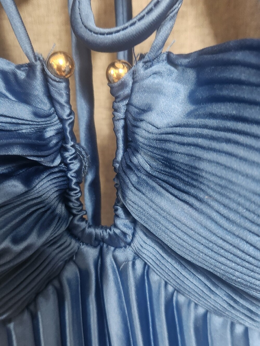 Lulus Aerin Pleated Metallic U-Bar Open Back Dress Royal Blue XL - Picture 5 of 11